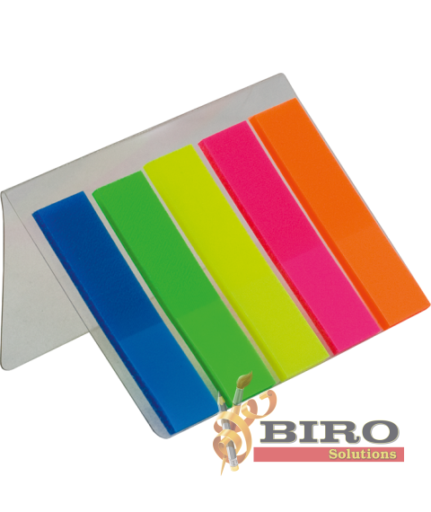 Notițe adezive din plastic NEON, cu strat adeziv, 45x12 mm, 5 cul. x 25 foi BUROMAX